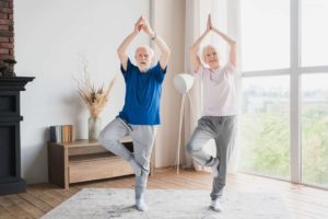 Old people performing balance training